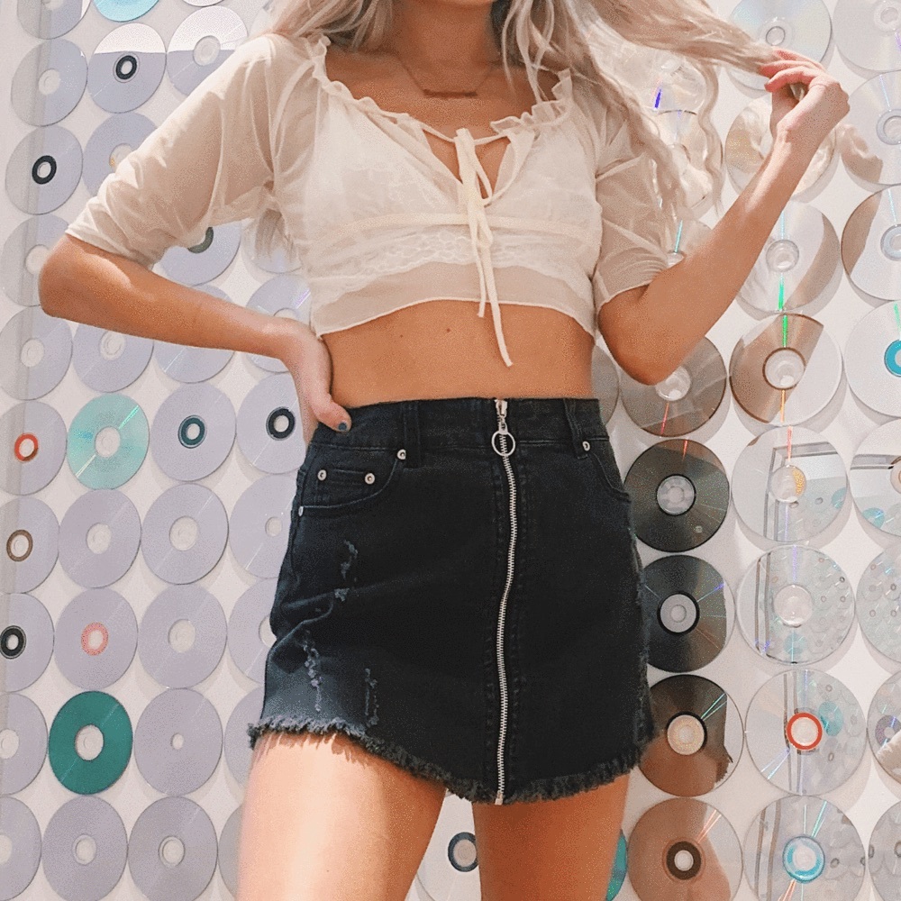 Black Mini Denim Skirt